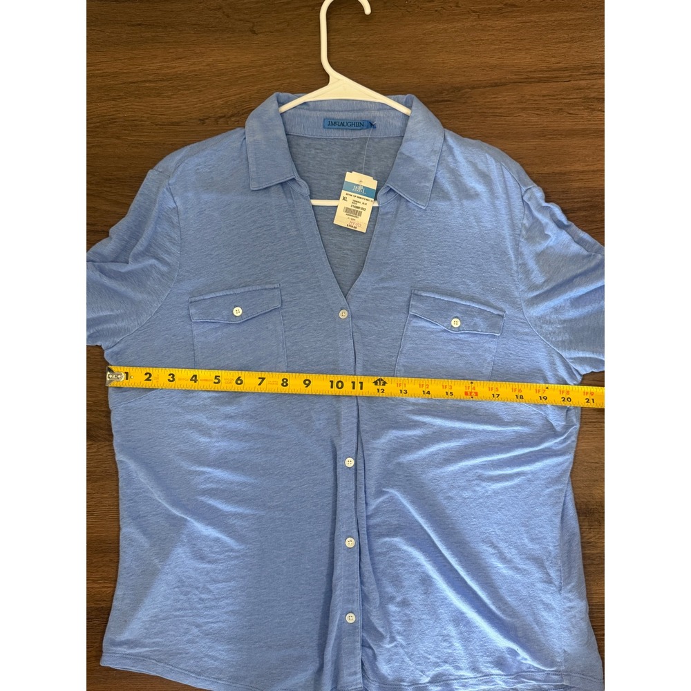 J. McLaughlin Brynn Top Womens XL Blue Linen Blend Knit Button Front Shirt NWT - Picture 6 of 7